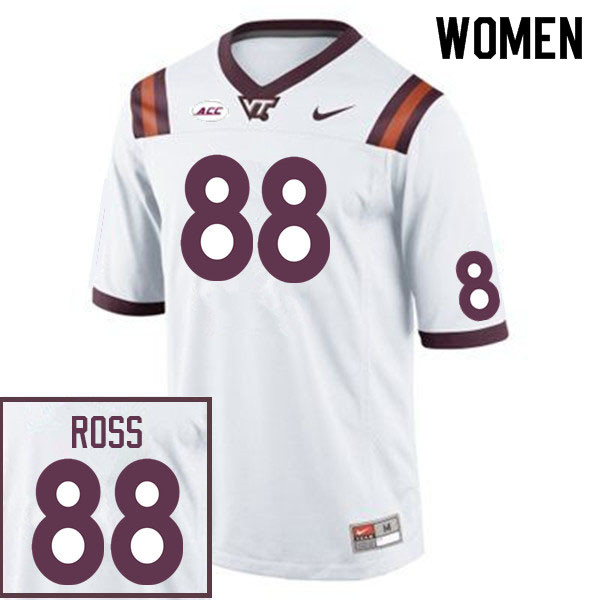 Women #88 William Ross Virginia Tech Hokies College Football Jerseys Sale-White - Click Image to Close